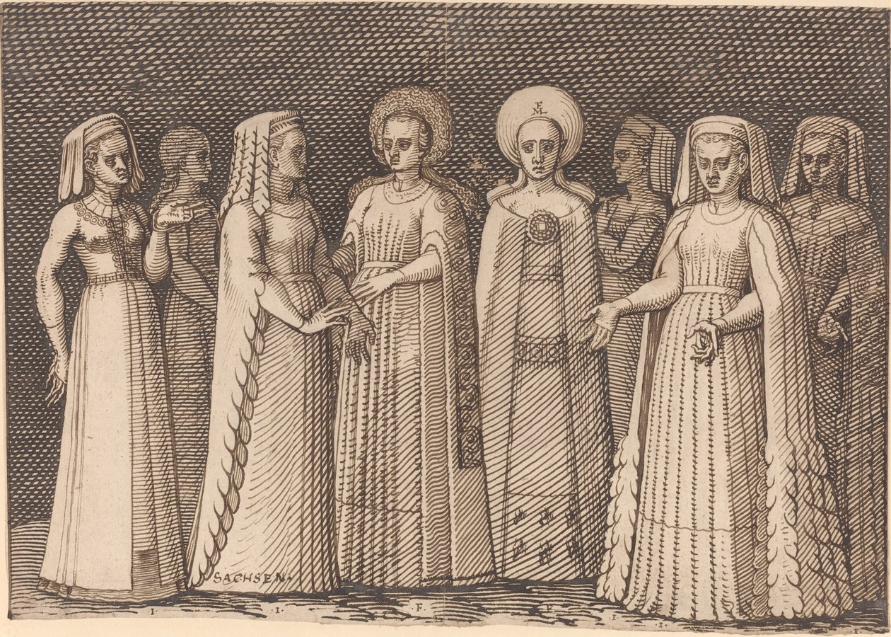Antik Kostümlü Sekiz Bayan by Melchior Lorch