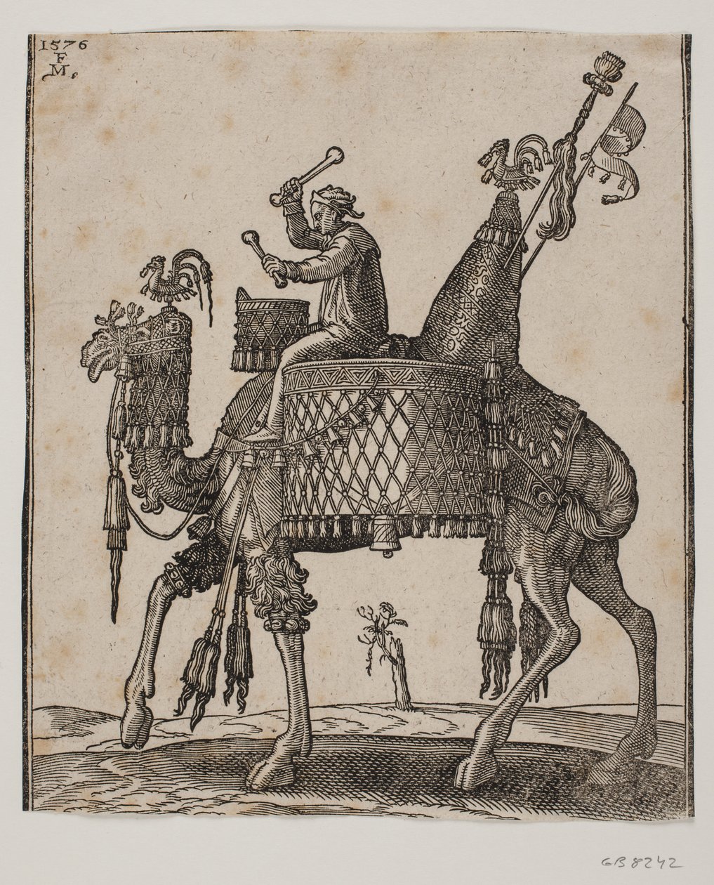 Rider Olarak Timpanist ile Muhteşem Donanımlı Bir Dromadary by Melchior Lorck