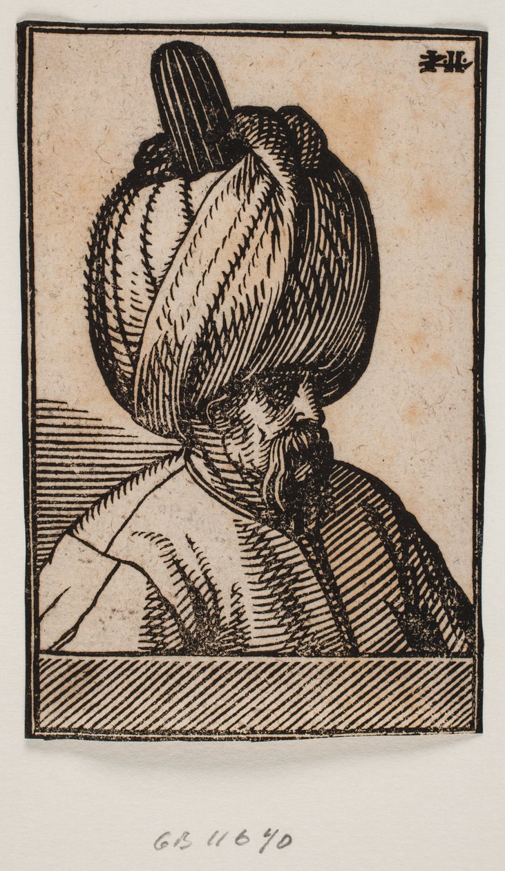 Sarıklı sakallı erkek büstü, sağa doğru 3/4 profil by Melchior Lorck