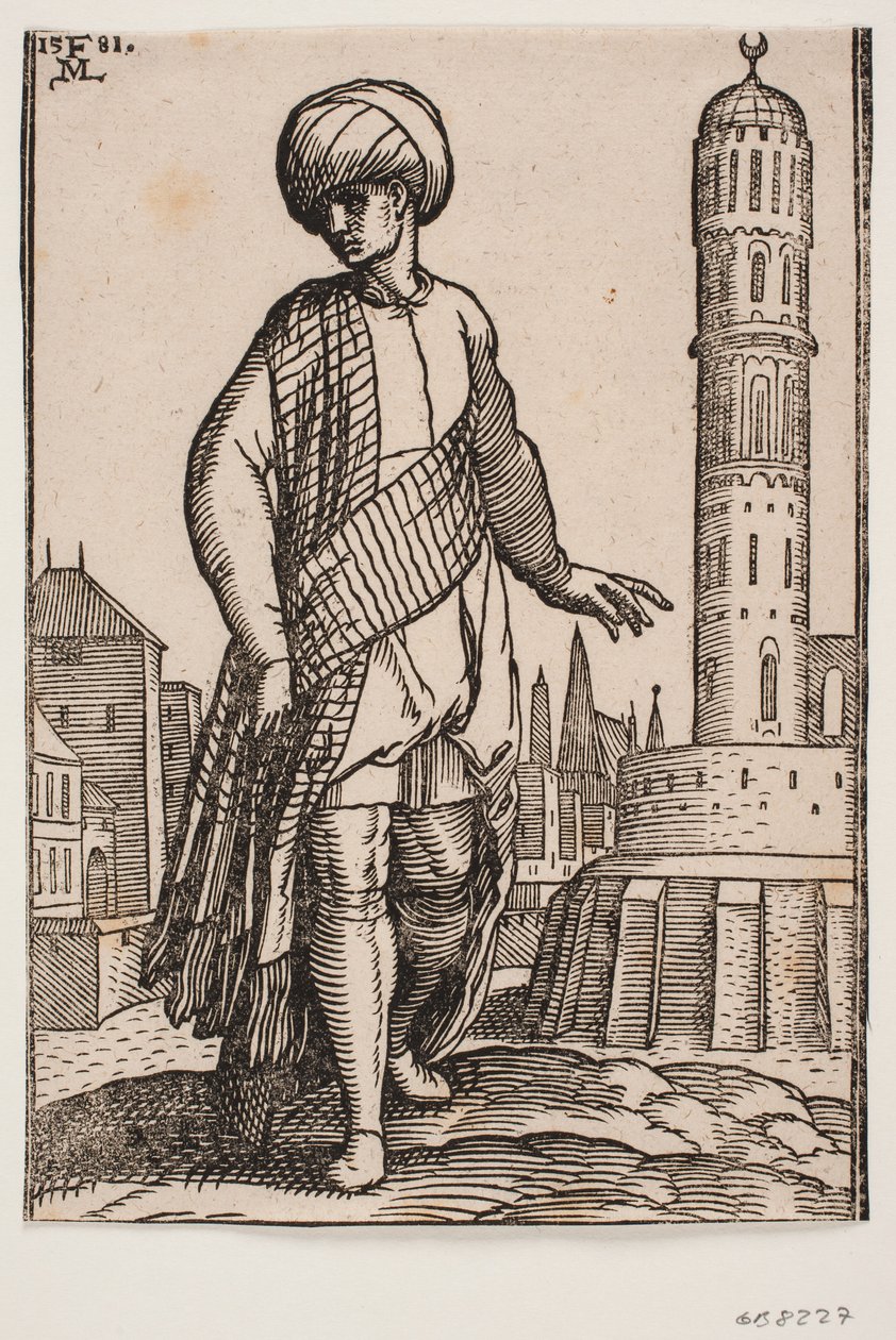 Türban ve uzun şal ile zarif genç adam by Melchior Lorck