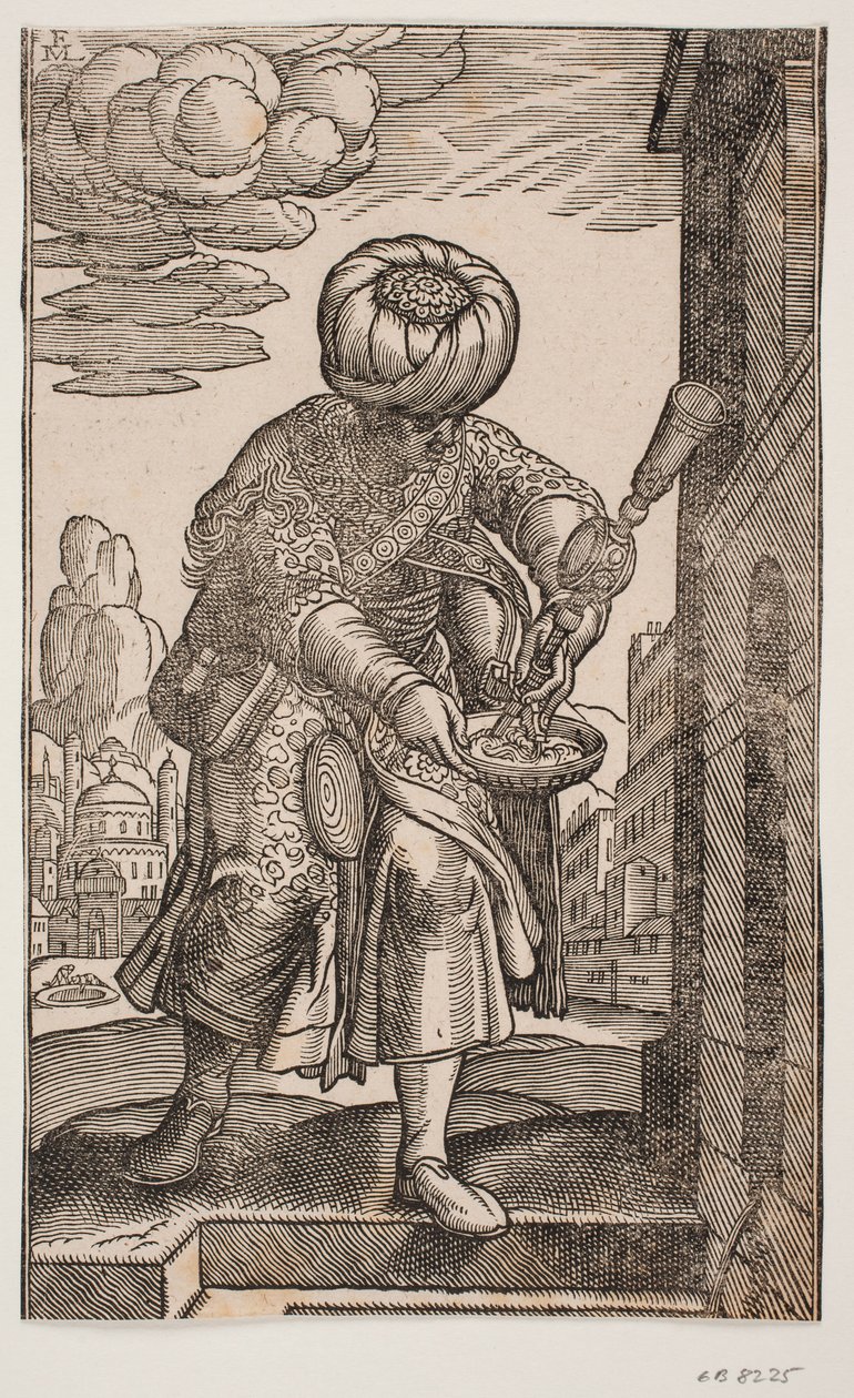 Kolunun altında su torbası olan bir Saquatz by Melchior Lorck