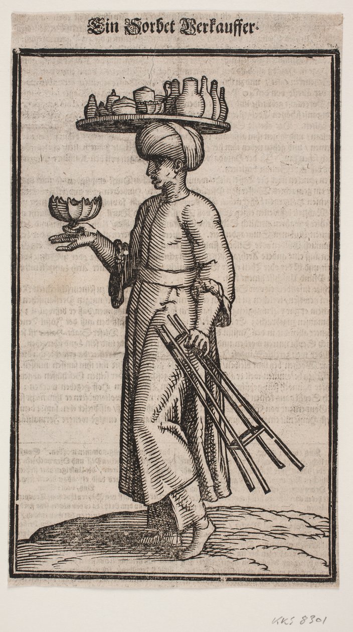 Serinletici içeceklerin seyyar satıcısı, sola doğru yürüyor by Melchior Lorck
