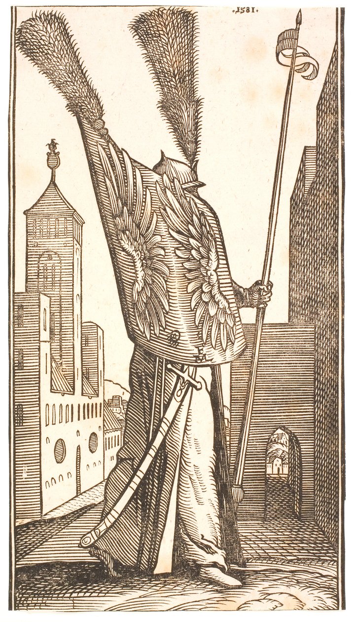 Kartal Kanatlarıyla Süslenmiş Kalkanı ve Büyük Tüylerle Süslenmiş Miğferi ile Ayakta Asker by Melchior Lorck