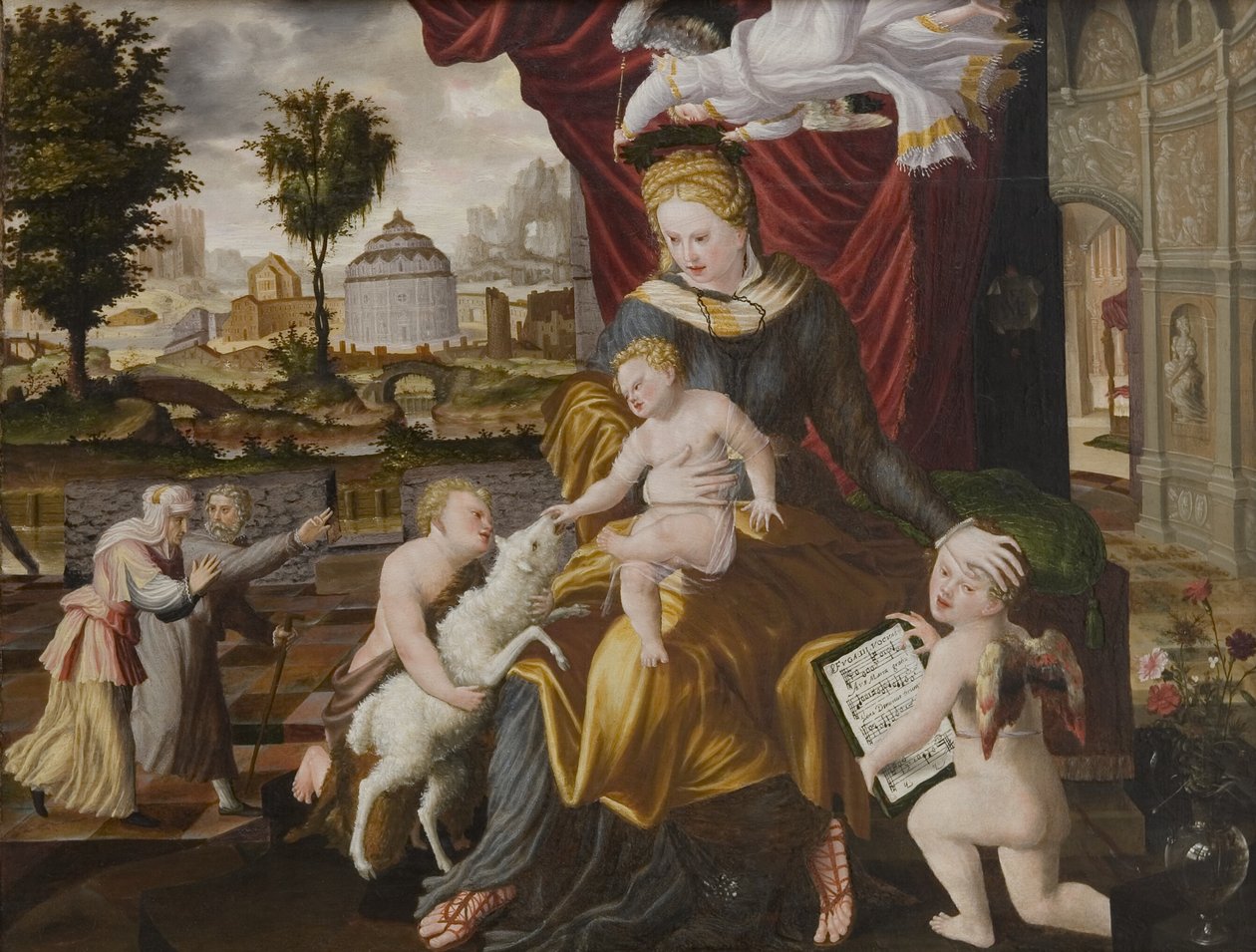Meryem Ana ve Çocuk, Bebek St.John ve iki melek by Melchior Lorck