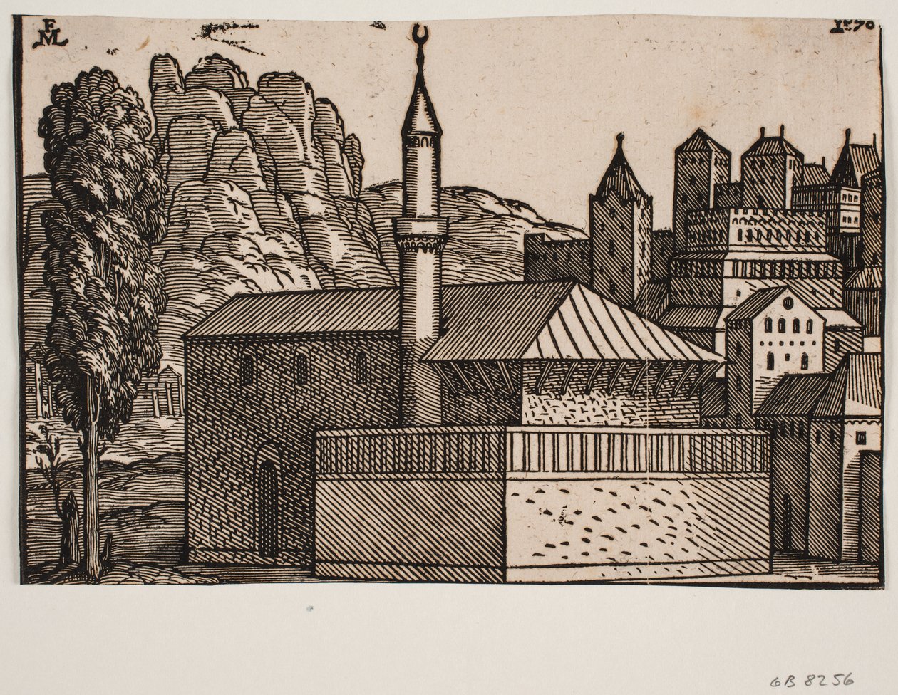 1 minareli kimliği belirsiz cami, t.v. uzun ahşap by Melchior Lorck