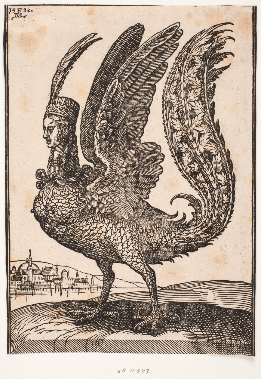 Tanımlanamayan efsanevi hayvan, harpiya veya siren by Melchior Lorck
