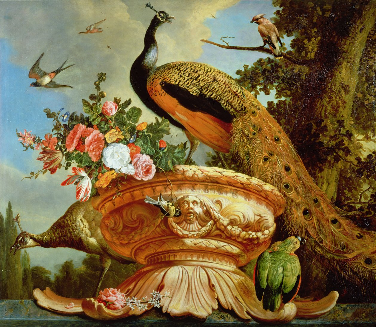Dekoratif Vazoda Tavus Kuşu by Melchior de Hondecoeter