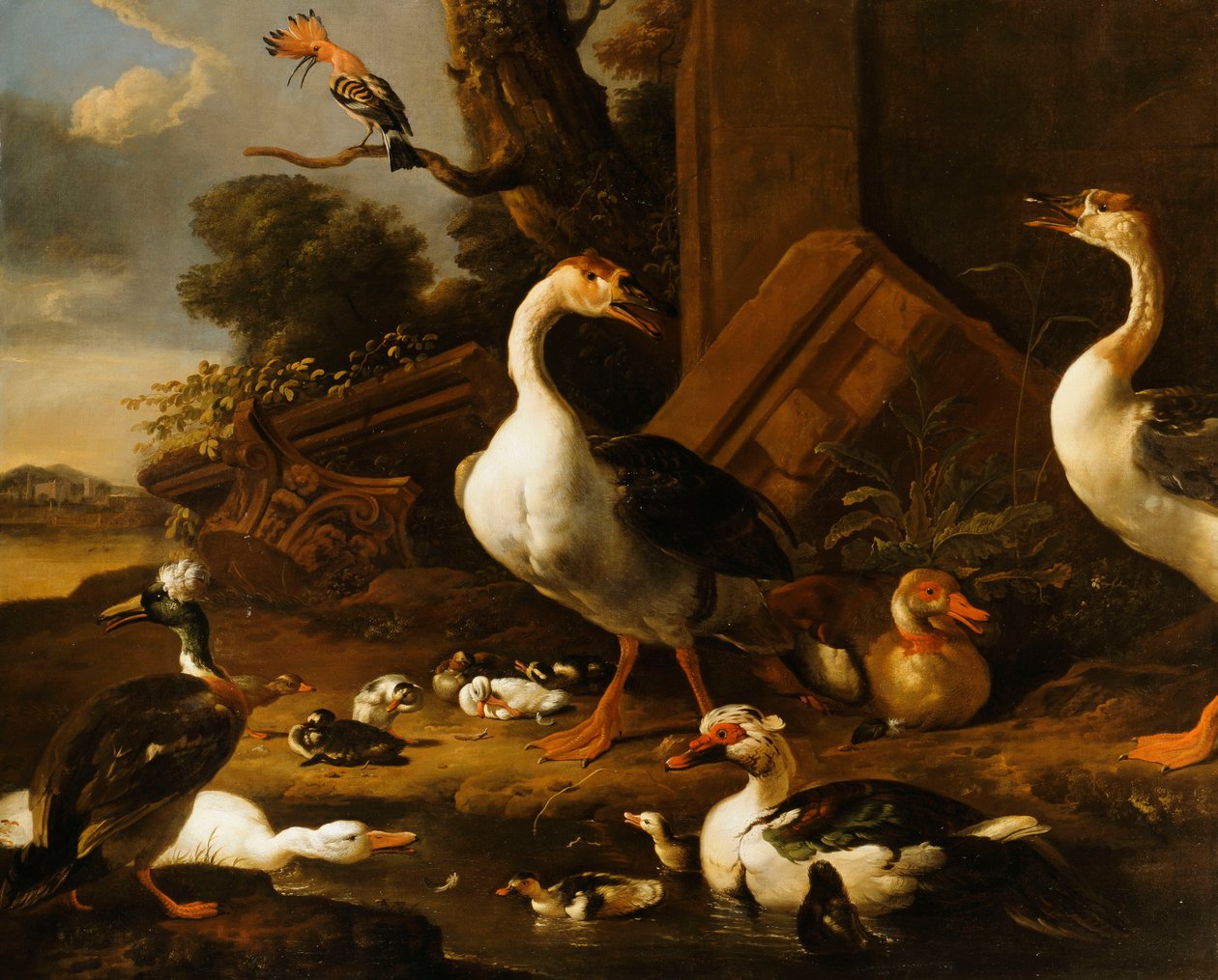 Çin ve Mısır Kazları ve yakındaki Harabelerle Bir Manzaradaki diğer kuşlar, by Melchior de Hondecoeter
