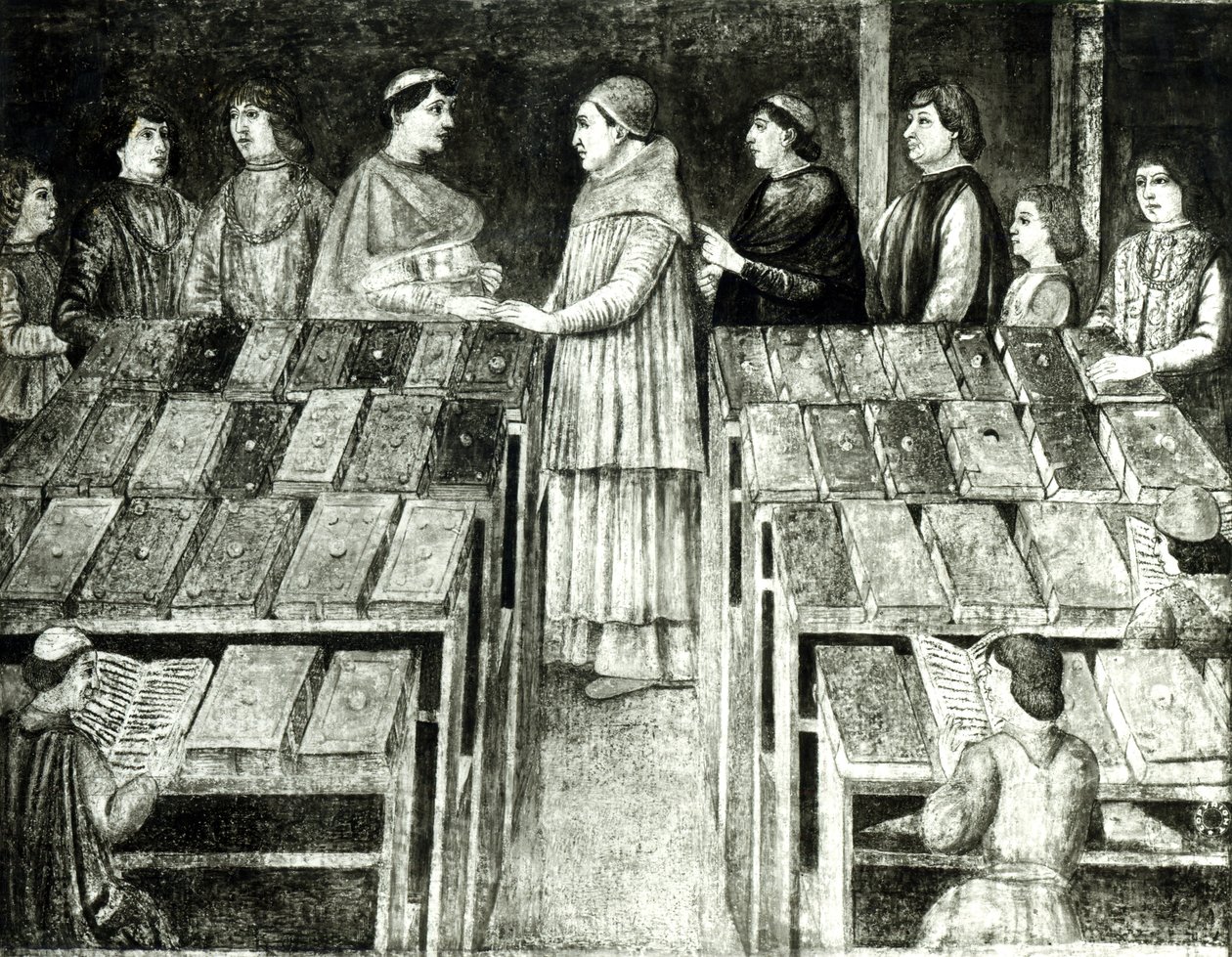 Papa Sixtus IV (1414-84) ve Platina (1421-81) by Melozzo da Forli school of Melozzo da Forli school of