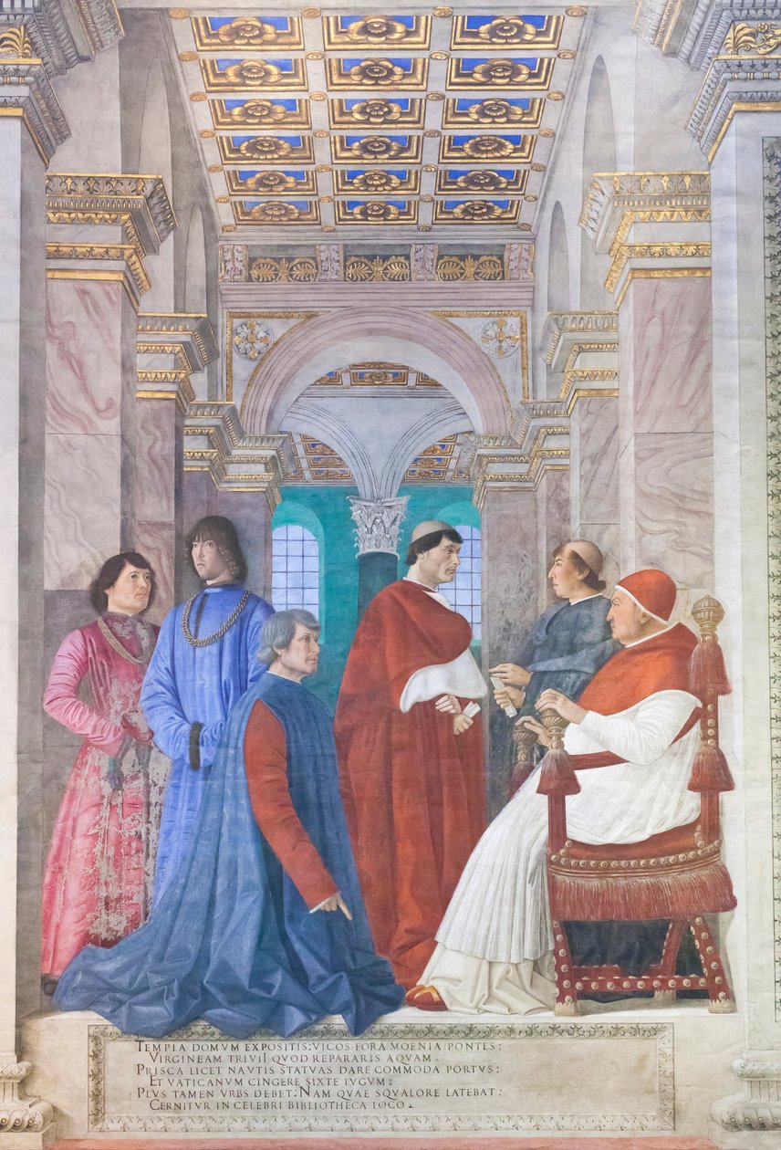 Sixtus IV, Platina'yı Vatikan kütüphanesinin valisi olarak atadı by Melozzo da Forli