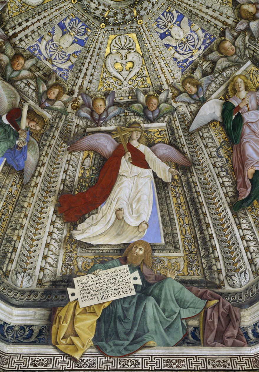Peygamber Yeremya ve bir melek, Aziz Mark kutsallığının kubbesi, Santuario della Santa Casa, Loreto, c.1477-93 (fresk) by Melozzo da Forli