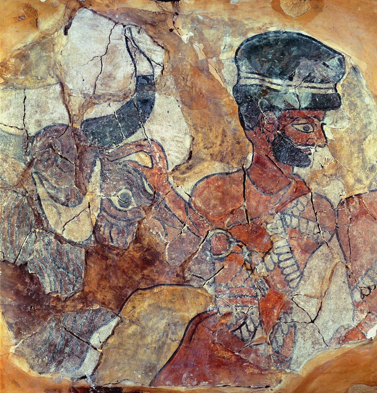 Zimri-Lim Sarayı'ndan bir boğayı kurban etmeye götüren bir rahip, Mari, Orta Fırat (duvar resmi) by Mesopotamian