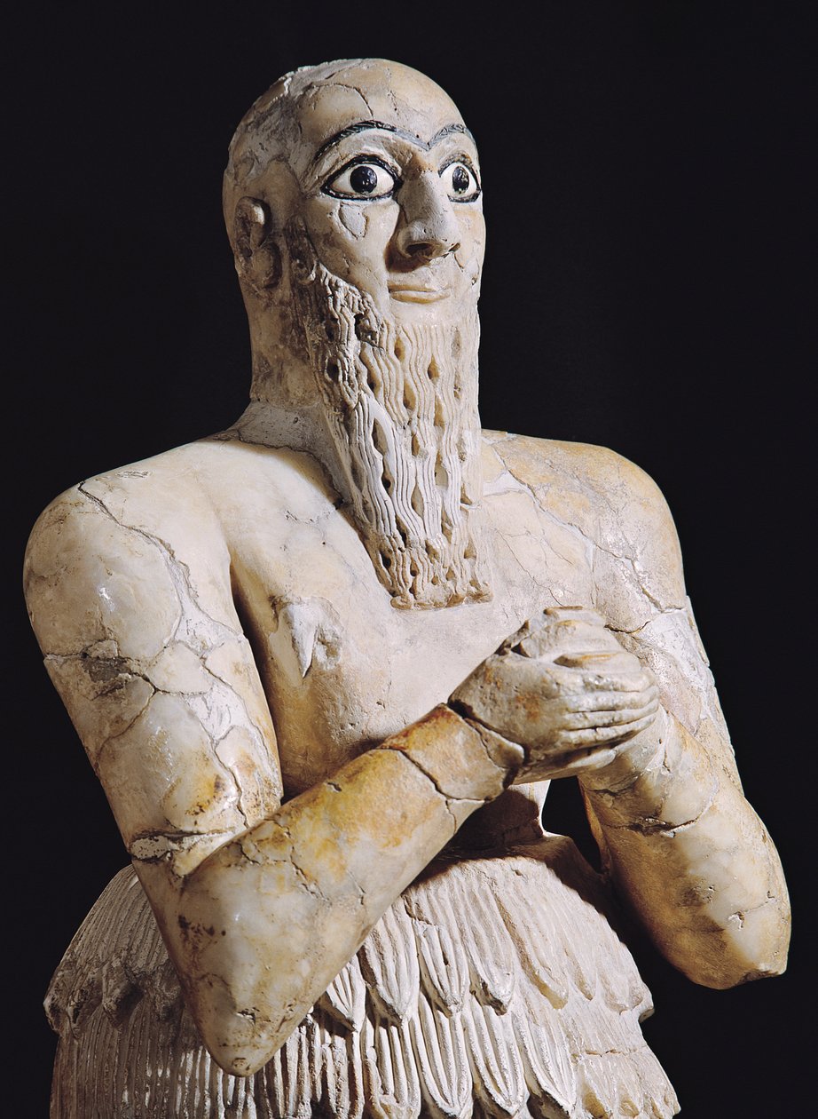 Mari, Orta Fırat, MÖ 2800-2300 kaymaktaşından dua eden Mari Kralı Itur-Shamagen heykelinin detayı by Mesopotamian