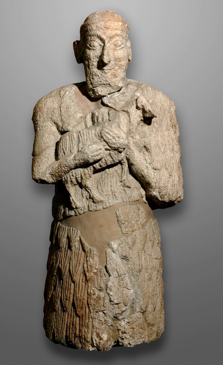 Kurbanlık koyun getiren adam heykeli, Sümer by Mesopotamian