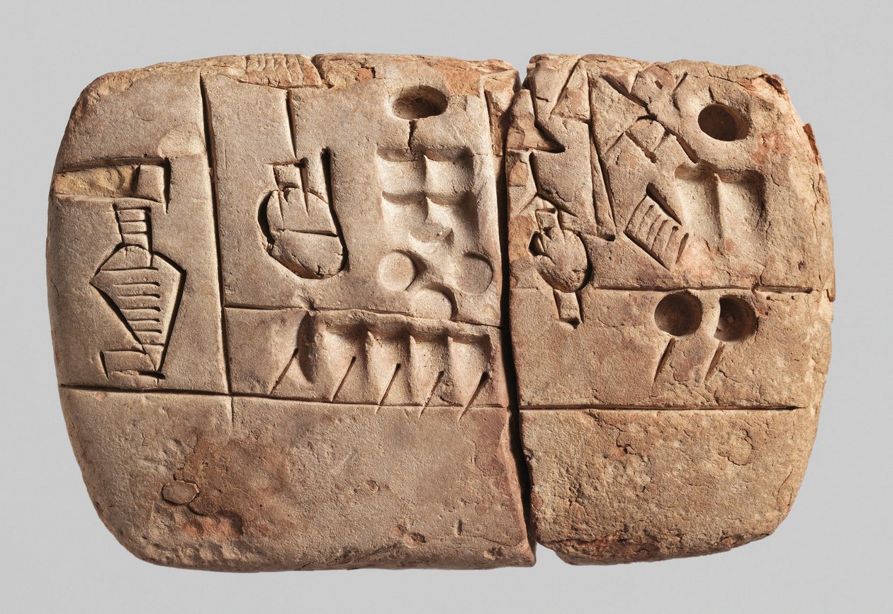 Erken Piktografik çivi yazılı tablet, Mezopotamya, Uruk, c.3100-2900 M.Ö. (kil) by Mesopotamian Mesopotamian