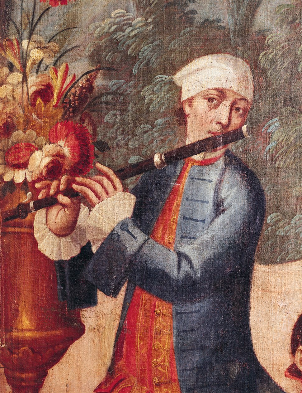 Bir Flütçü, bir ekrandan detay by Mexican School
