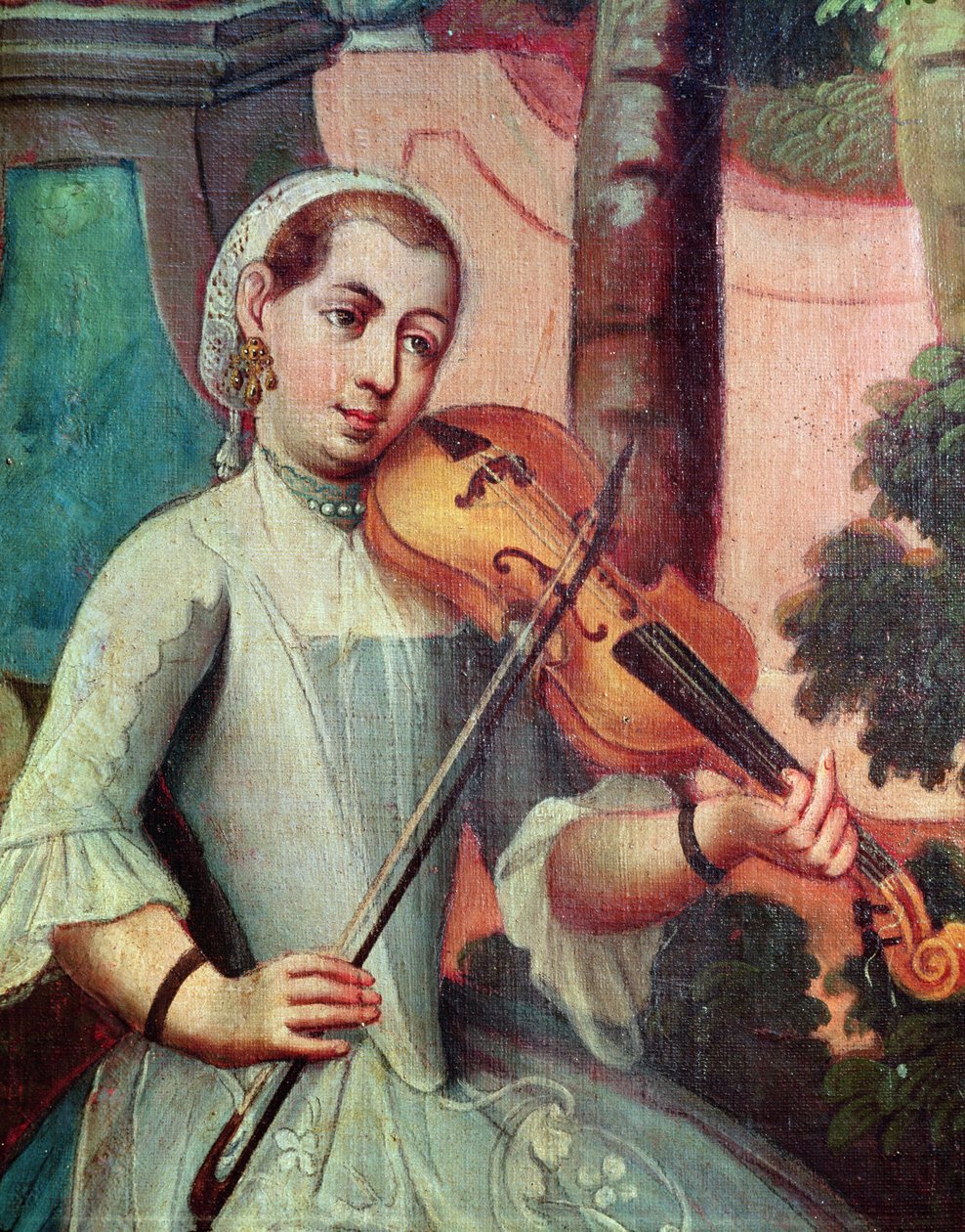 Bir Kemancı, bir ekrandan detay by Mexican School