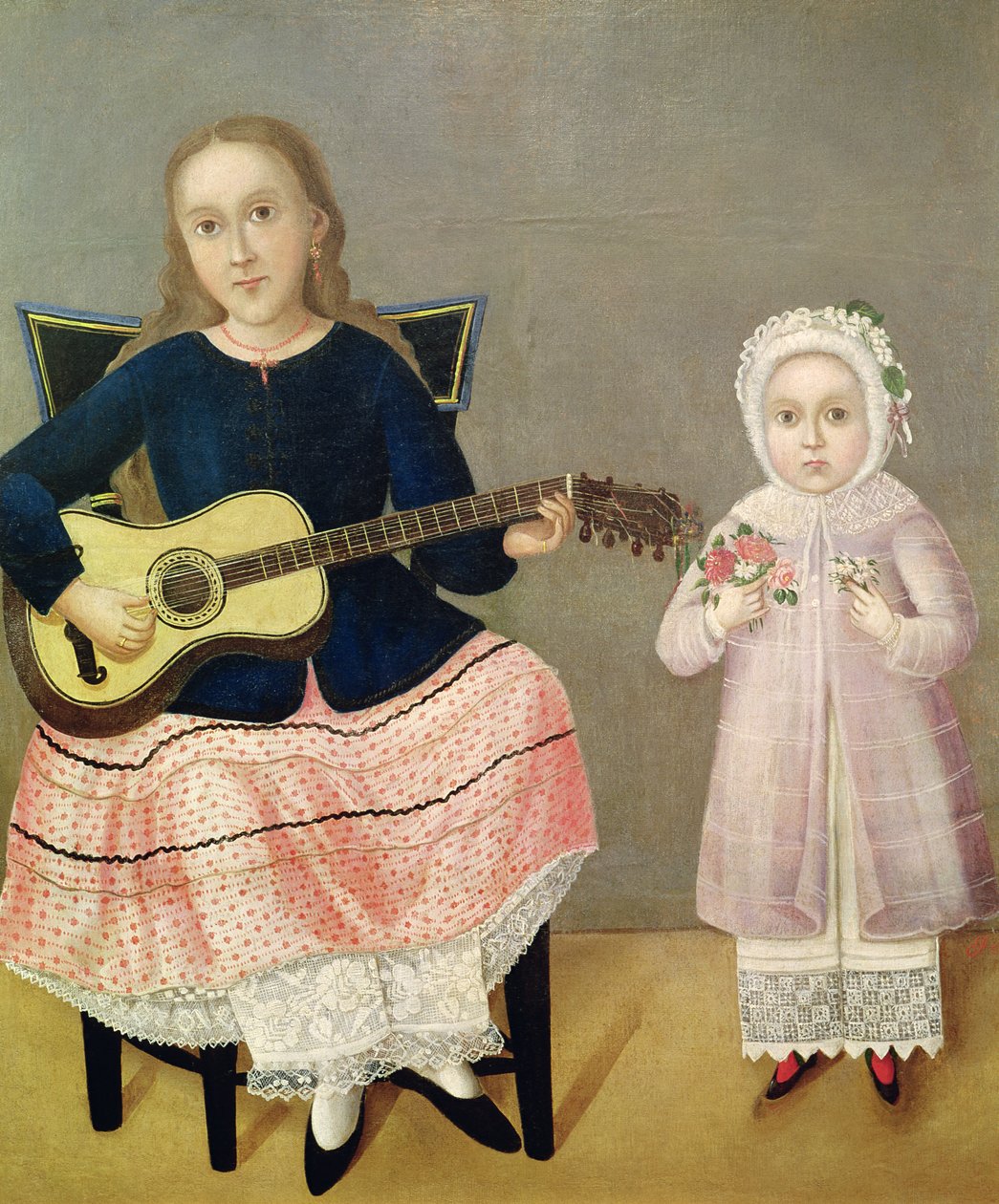 Gitarlı genç kız ve buketli çocuk by Mexican School