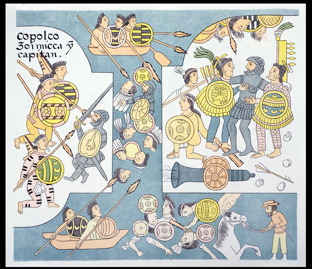 Hernando Cortes (1485-1547) ve Cuauhtemoc arasında Tenochtitlan