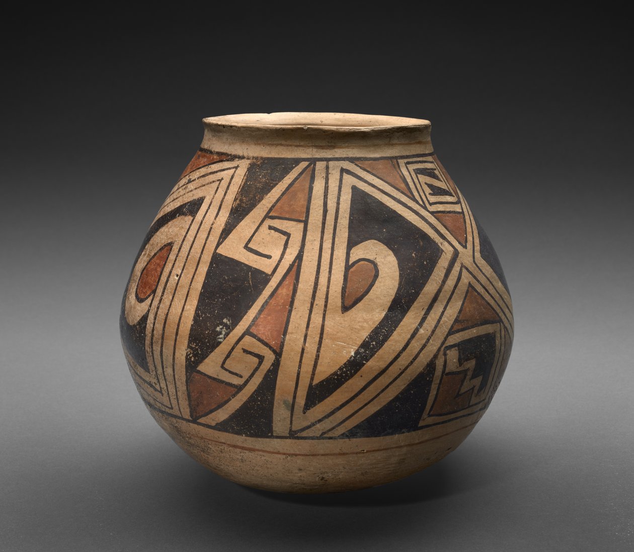 Geometrik desenli kavanoz (olla), c.1300 (astarlı toprak kap) by Mexican School