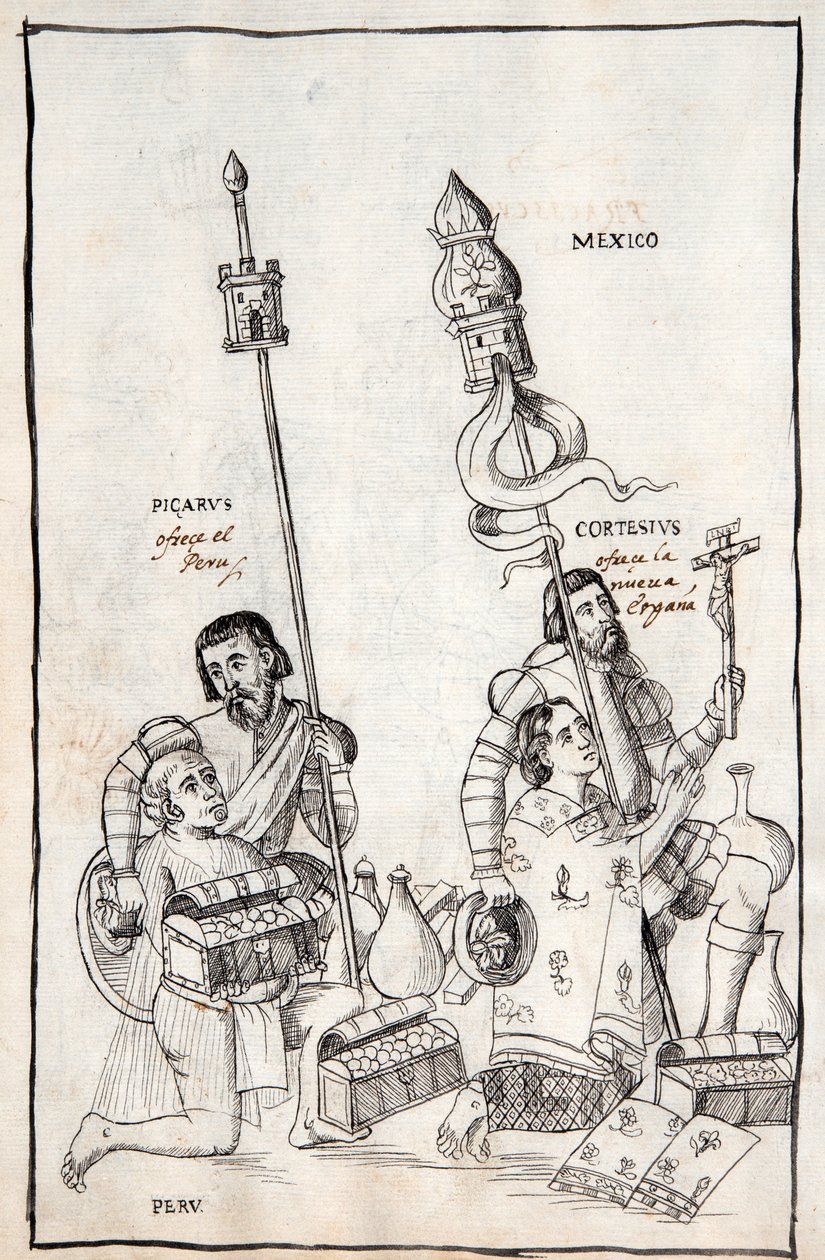 MS Hunter 242 f.248v Picarus (Pizarro) Peru ve Cortesius (Cortes) Nueva Espana
