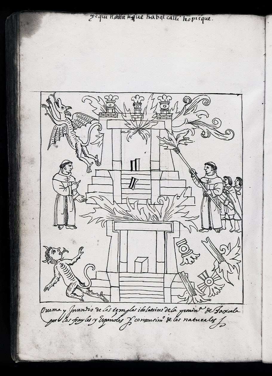 Ms Hunter 242 f.240v Franciscans yanan tapınaklar, Historia de Tlaxcala