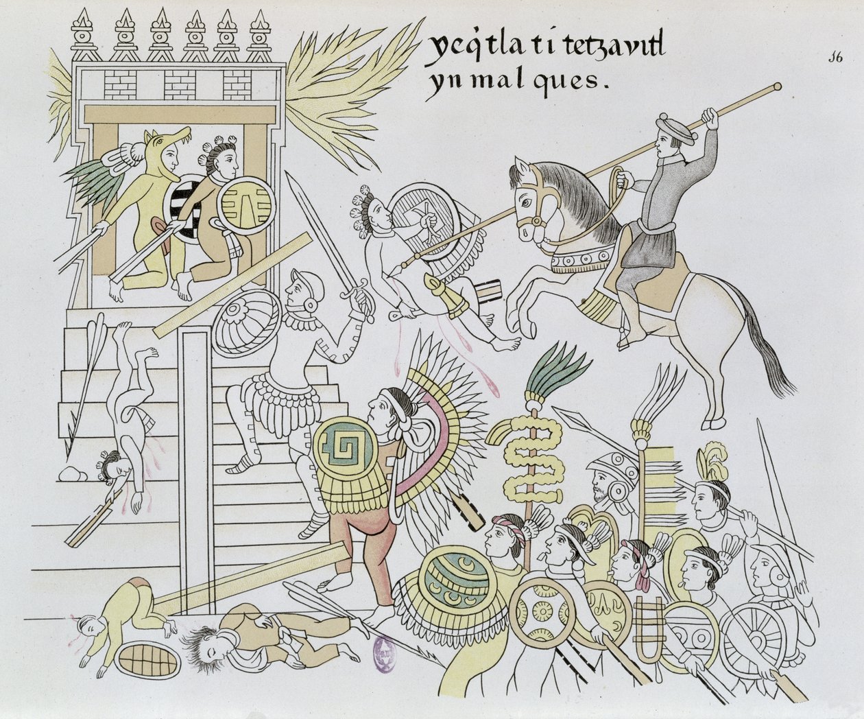 Hernan Cortes tarafından Putların Yakılması, bir Meksikalı Kızılderili resim tarihi Lienzo de Tlaxcala