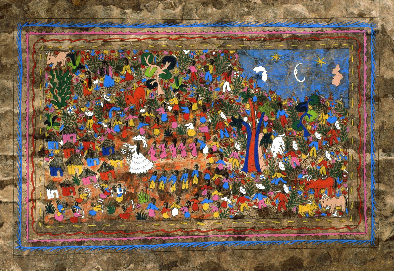 Bir kızın köy kutlaması quinze años, Guerrero Eyaleti, Meksika (boyalı ağaç kabuğu) by Mexican School