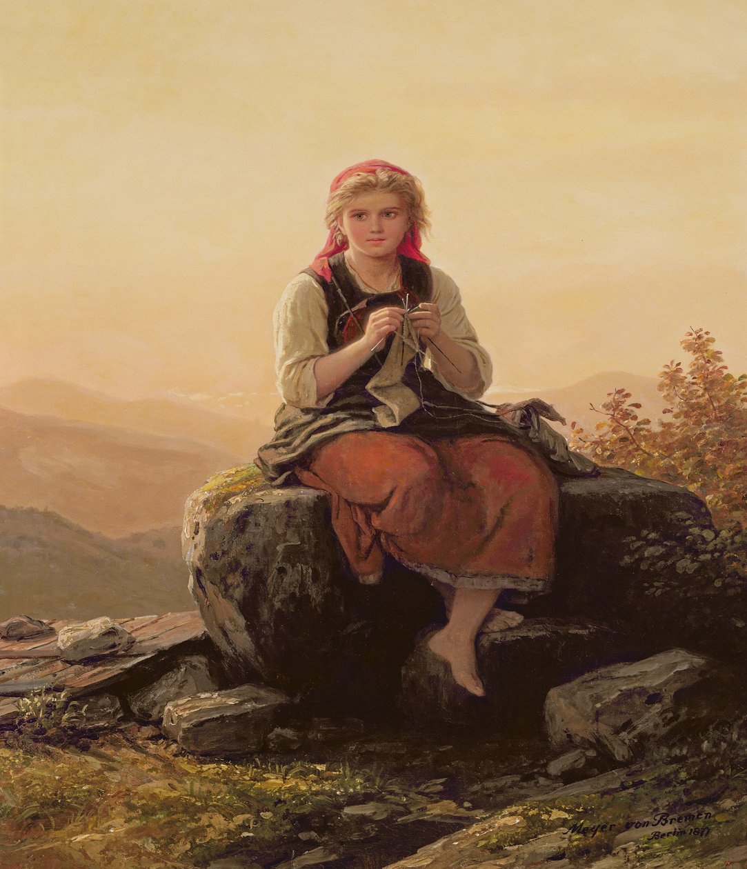 Genç Kız Örgüsü, 19. yüzyıl by Johann Georg Meyer von Bremen