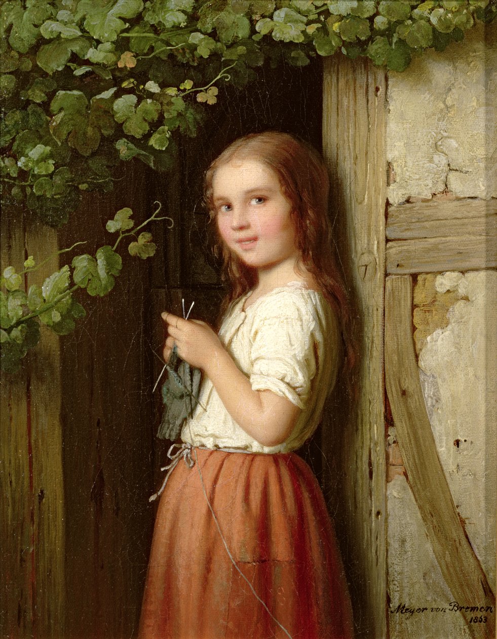 Kapıda Duran Genç Kız Örgü Örgüsü, 1863 by Johann Georg Meyer von Bremen