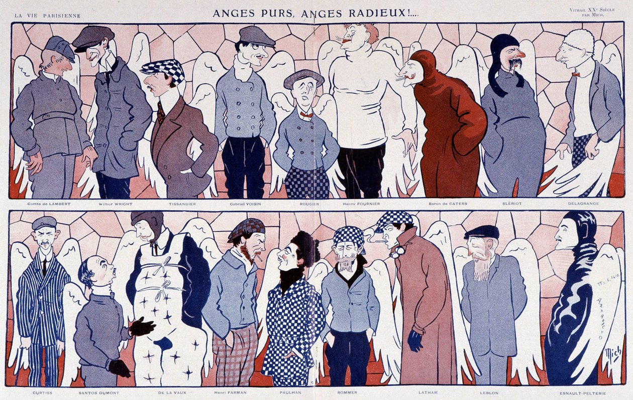 Ünlü havacıların melekler olarak suçlamaları (portre galerisi) - “” La Vie Parisienne”” 11/12/1909. by Mich