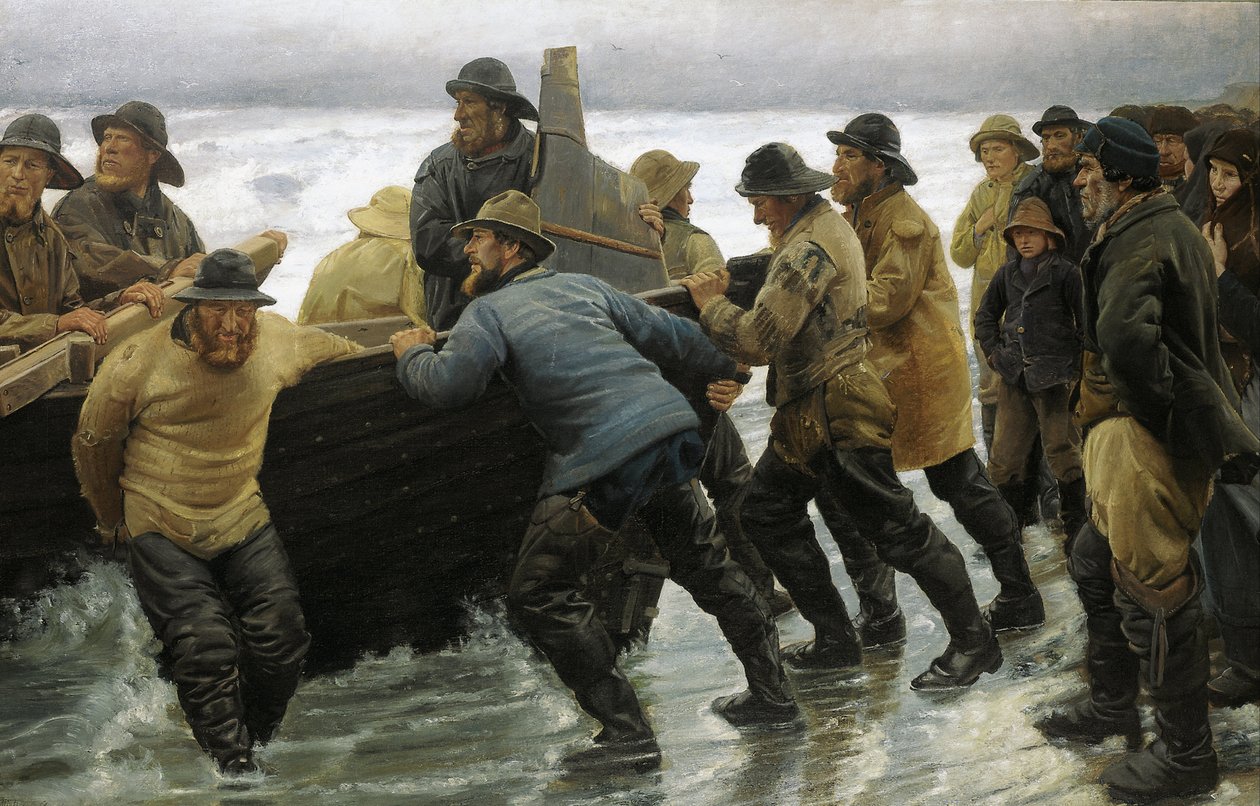 Bir kürekli tekne başlatma balıkçılar by Michael Peter Ancher