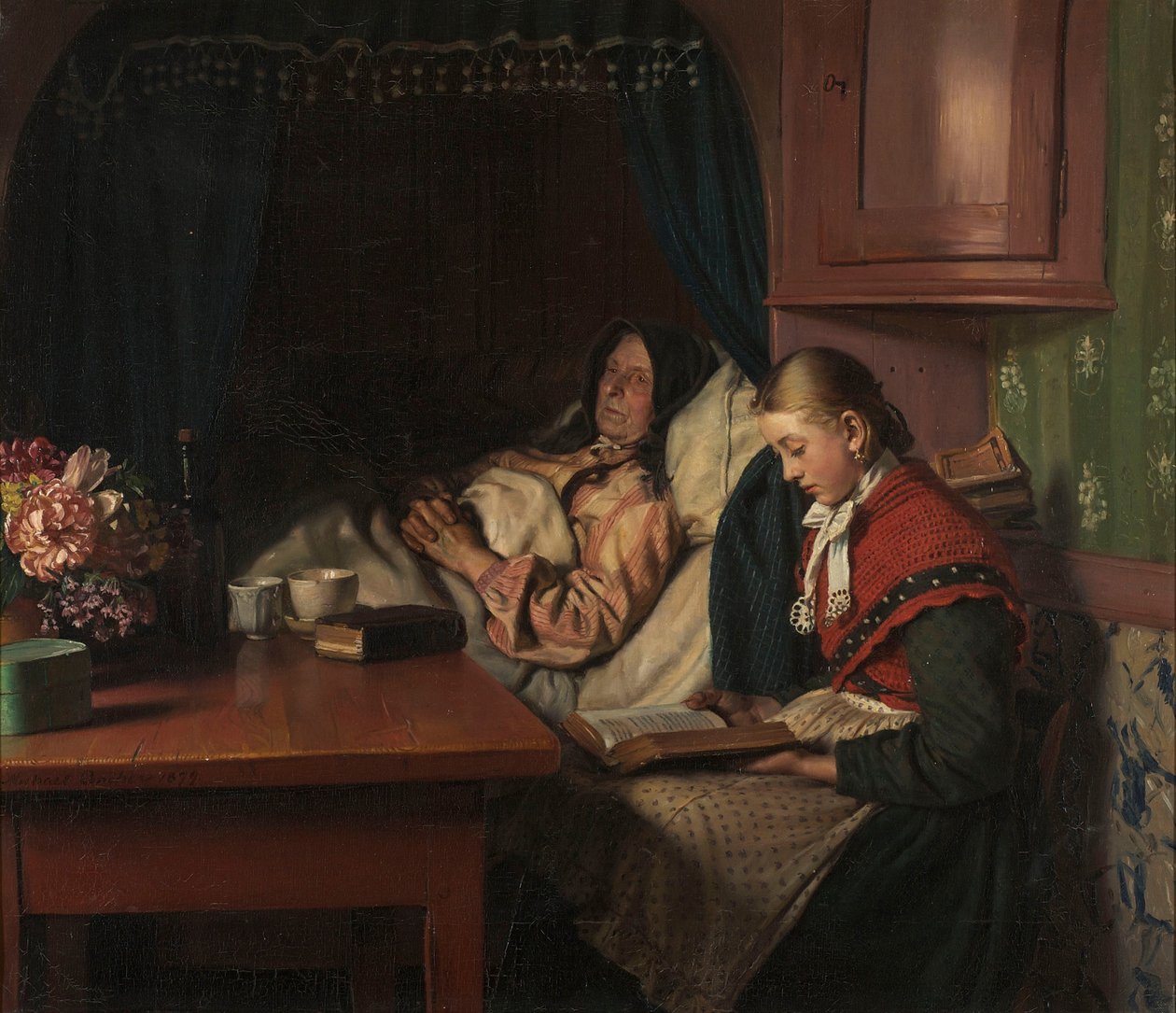 hasta yatağında büyükanne by Michael Peter Ancher