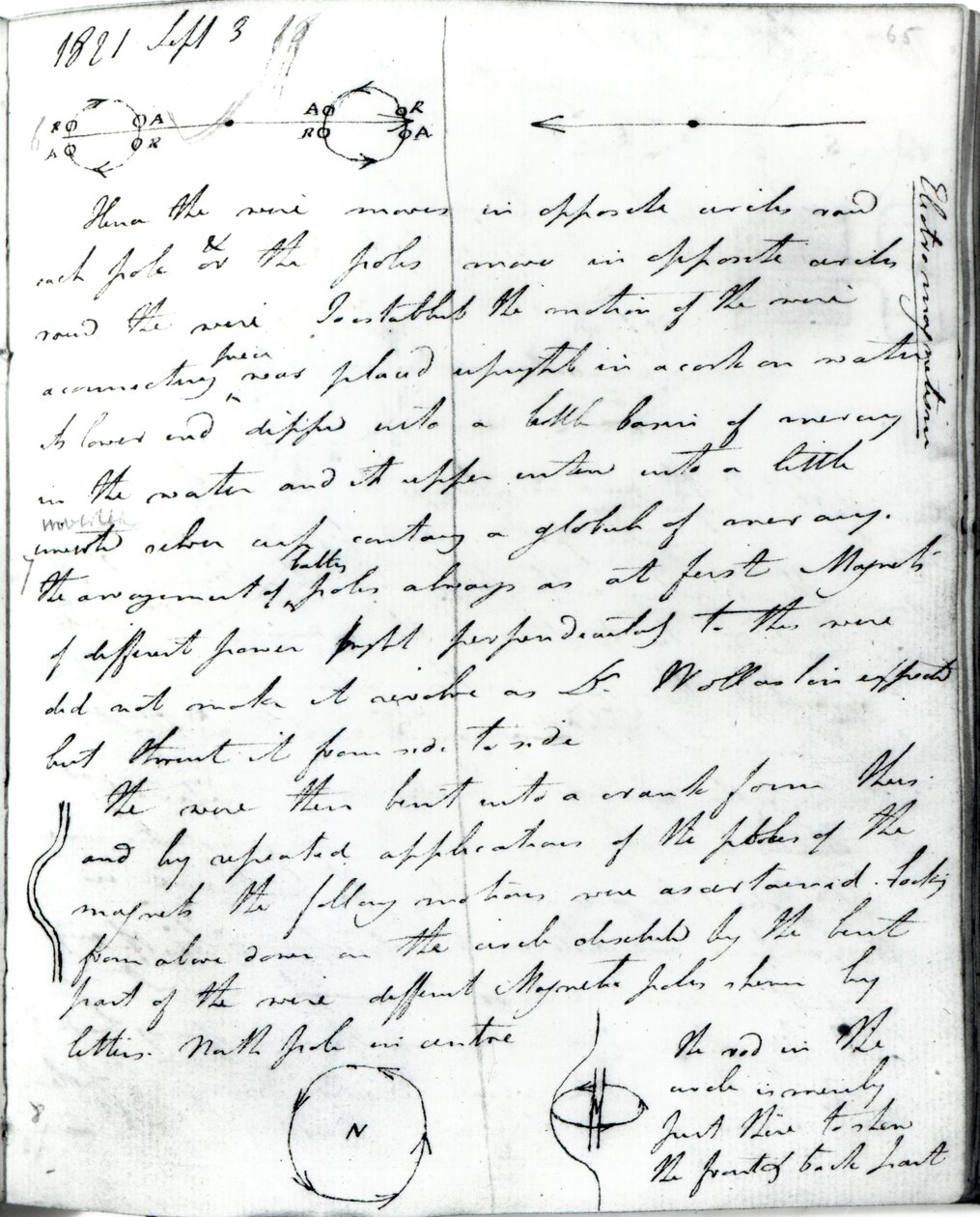 Sayfa 73, Faraday'ın 'Mevcut Deneyin Dönmesi' üzerine not defterinden, 3 Eylül 1821 by Michael Faraday