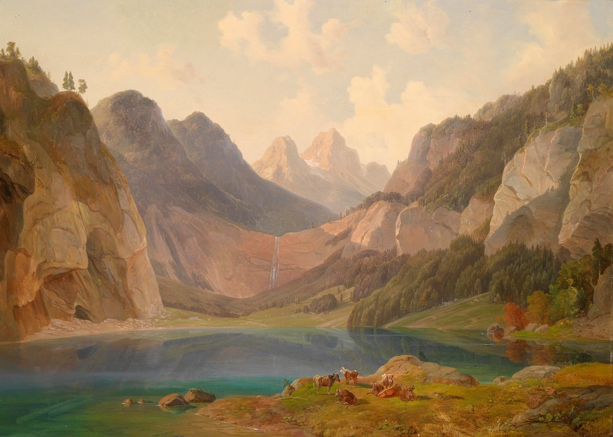 Ön planda dinlenme hayvan sürüsü ile dağ manzarası by Michael Lueger