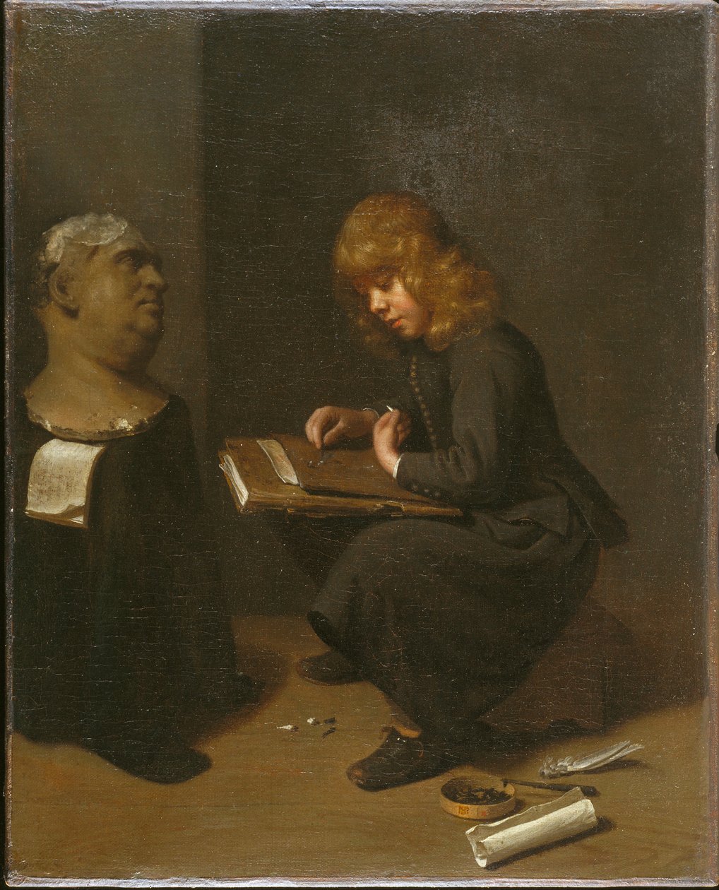 Bir Roma İmparatorunun Büstünün Önünde Çizim Yapan Çocuk, 1661 dolayları by Michael Sweerts
