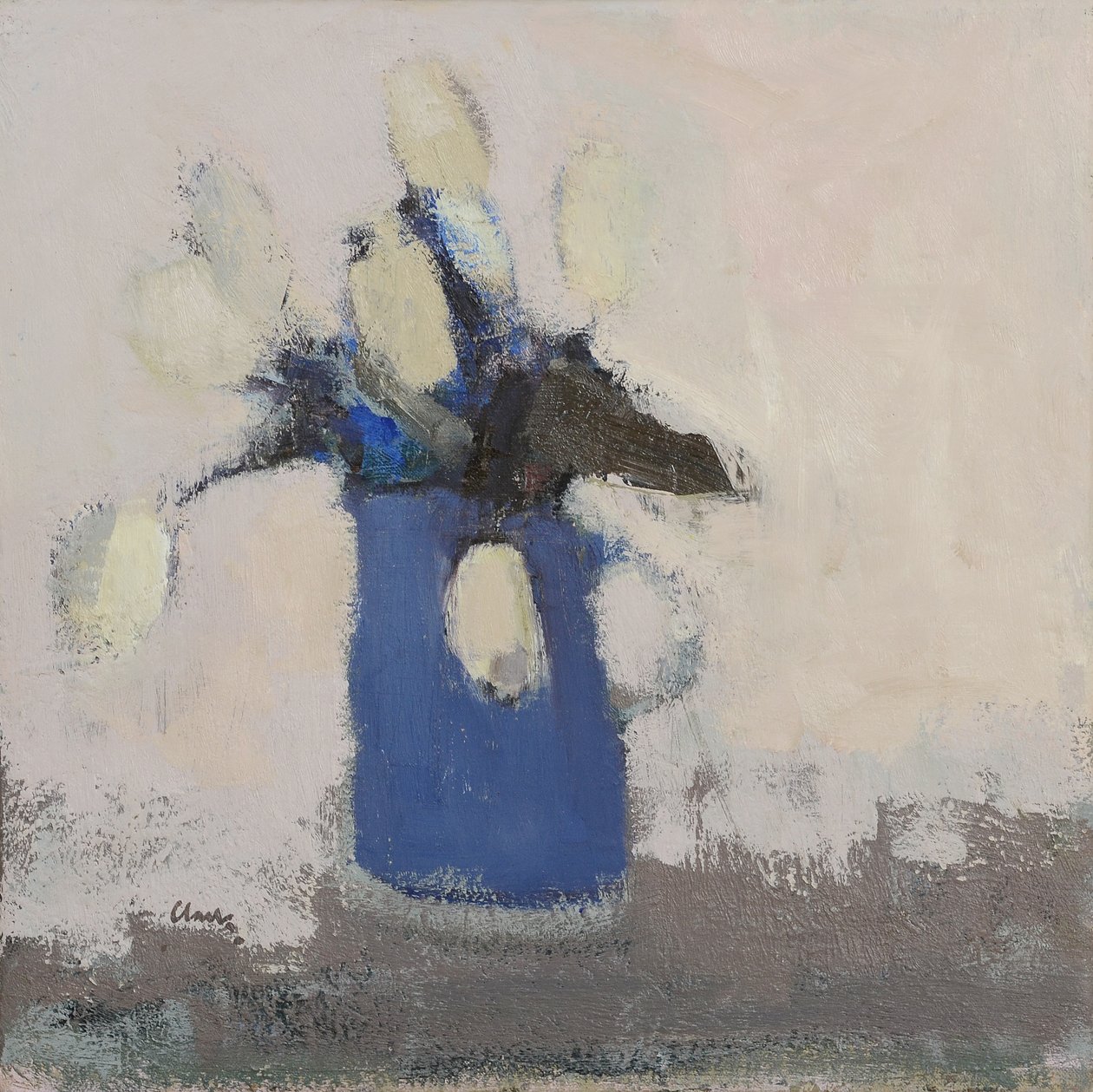 Beyaz laleler mavi sürahi, 2017 (keten üzerine yağlı boya) by Michael (BACS) Clark