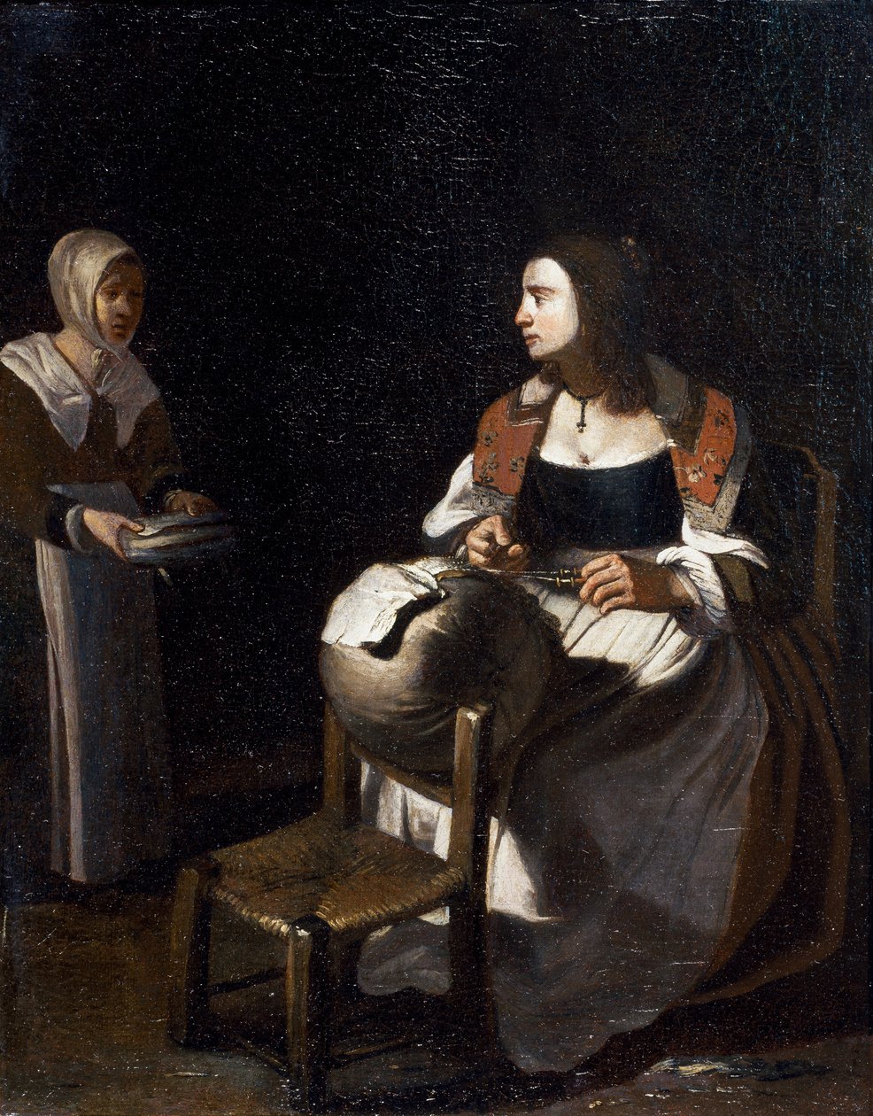 Yastık-dantel makinesi (tuval üzerine yağlı boya) by Michael (attr. to) Sweerts