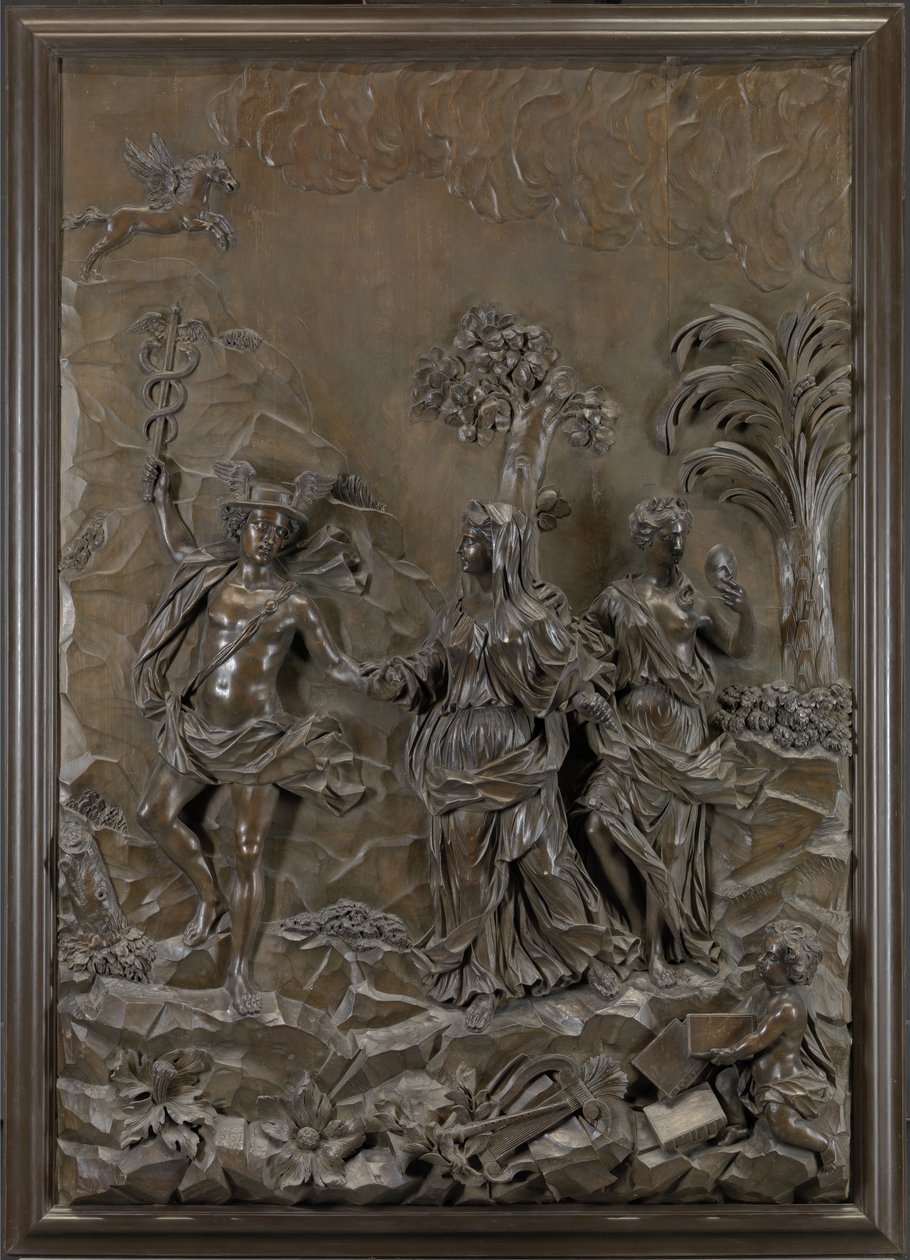 Stowe Rölyefleri: Merkür, Parnassus Tepesine Trajik ve Komik Şiir İletiyor, c.1740 (bronz ıhlamur ağacı) by Michael (attr.to) Chuke
