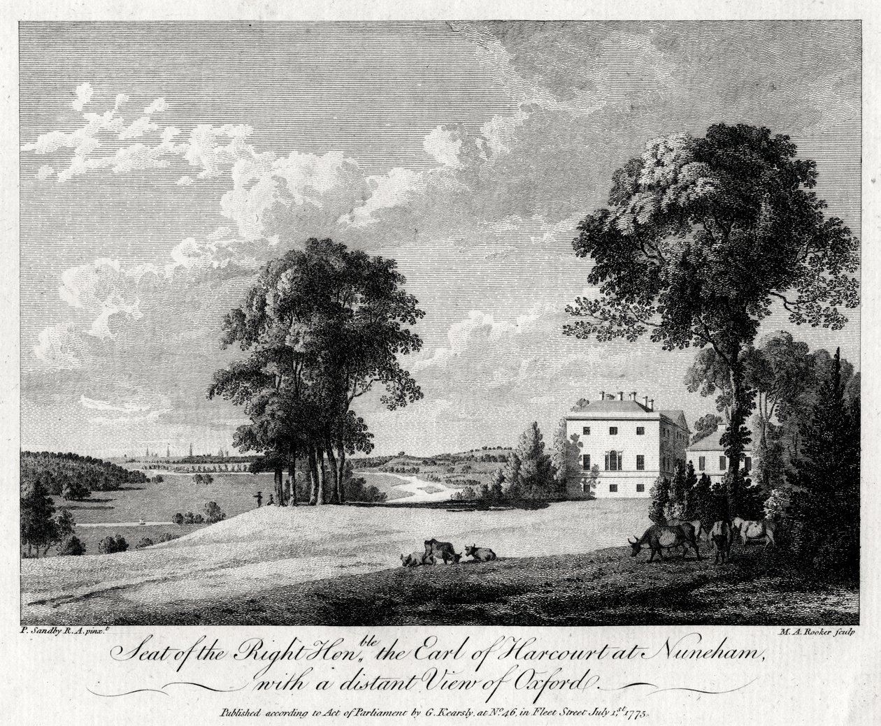Saygıdeğer Makam, Oxford'un uzak bir manzarasına sahip Nuneham'daki Harcourt Kontu, 1775. by Michael Angelo Rooker