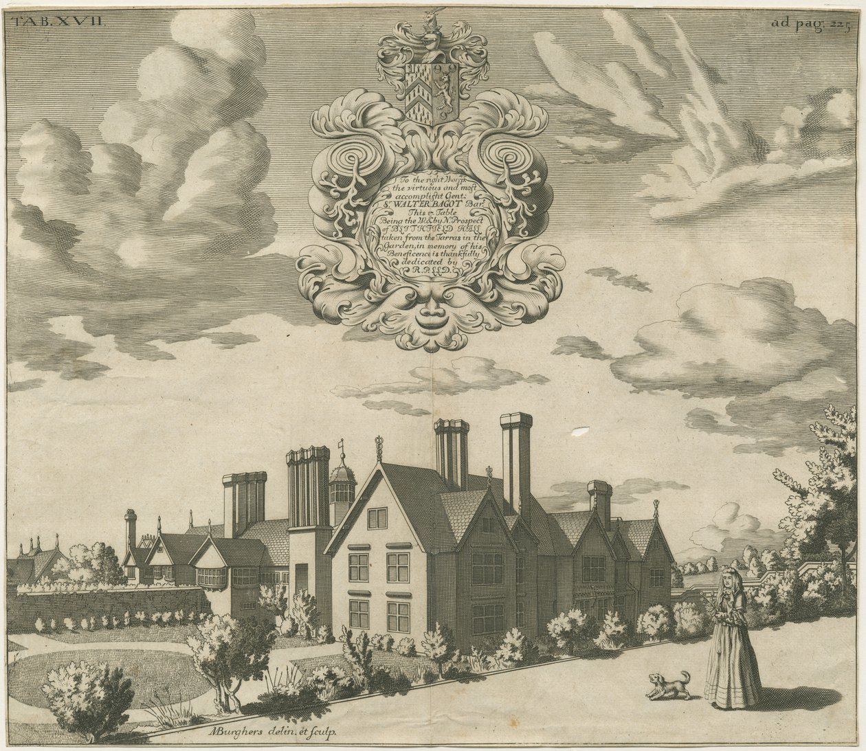 Blithfield Hall: gravür, nd [1686] (baskı) by Michael Burghers