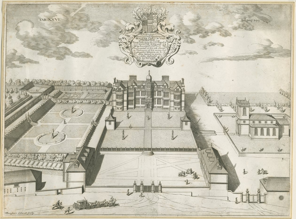 Ingestre Hall: bakır levha gravür, nd [1653-1686] by Michael Burghers