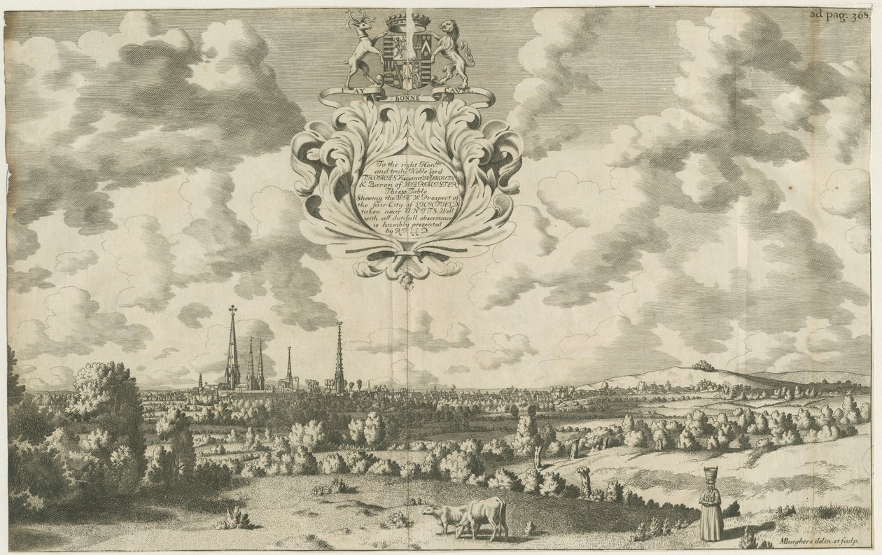 Lichfield - West North West Prospect: bakır levha gravürü, nd [1653 - 1686] by Michael Burghers