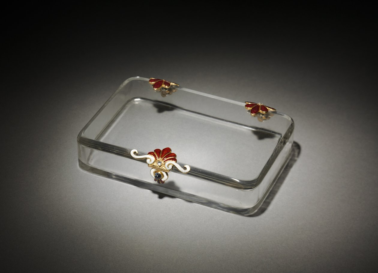 Sigara Tabakası, Fabergé Evi, c.1895-1910 (kaya kristali, mine, altın, safir, elmas) by Michael Evlampievich Perkhin