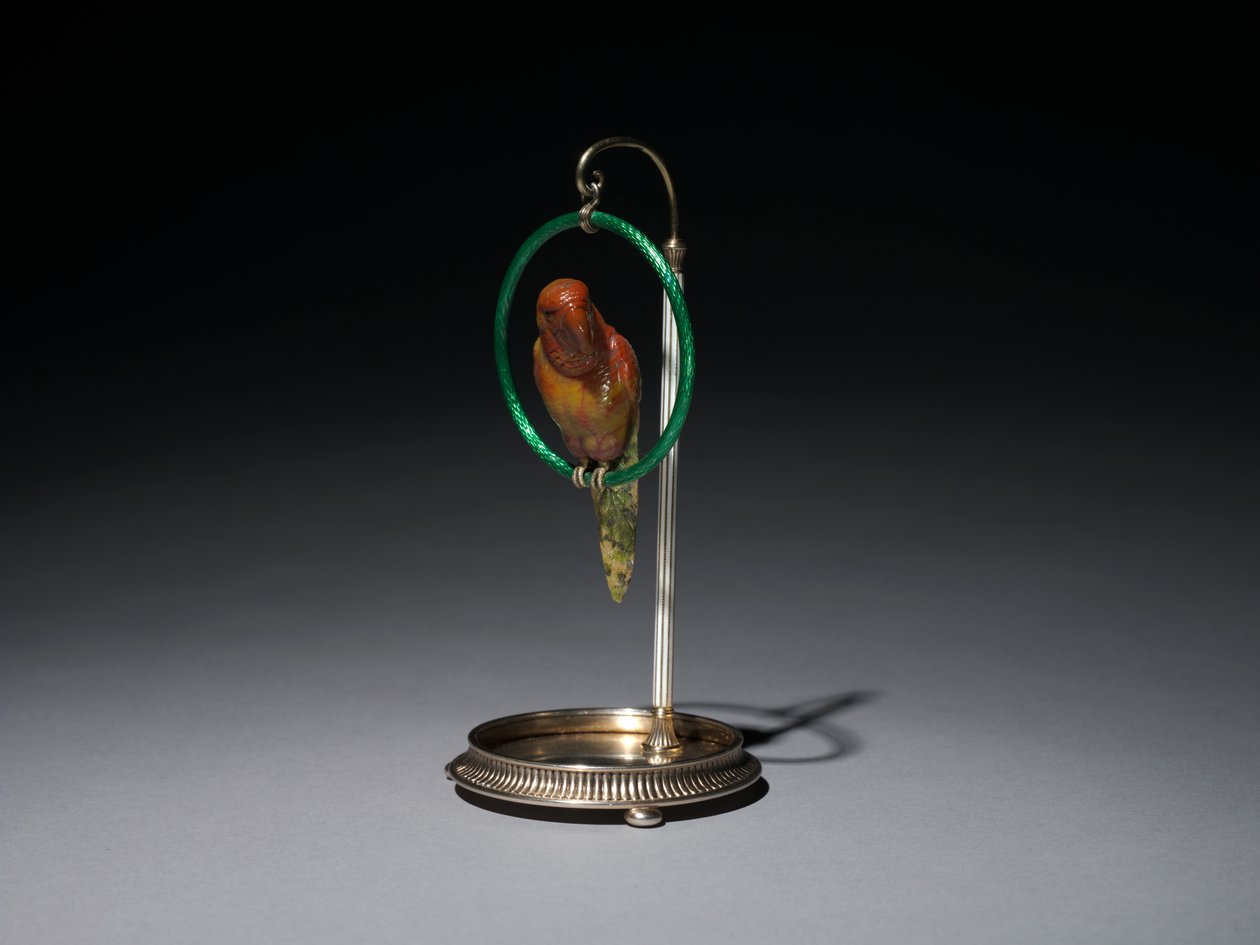 Parrot on a Perch (Papağan), Peter Carl Fabergé firması (1846-1920) by Michael Evlampievich Perkhin