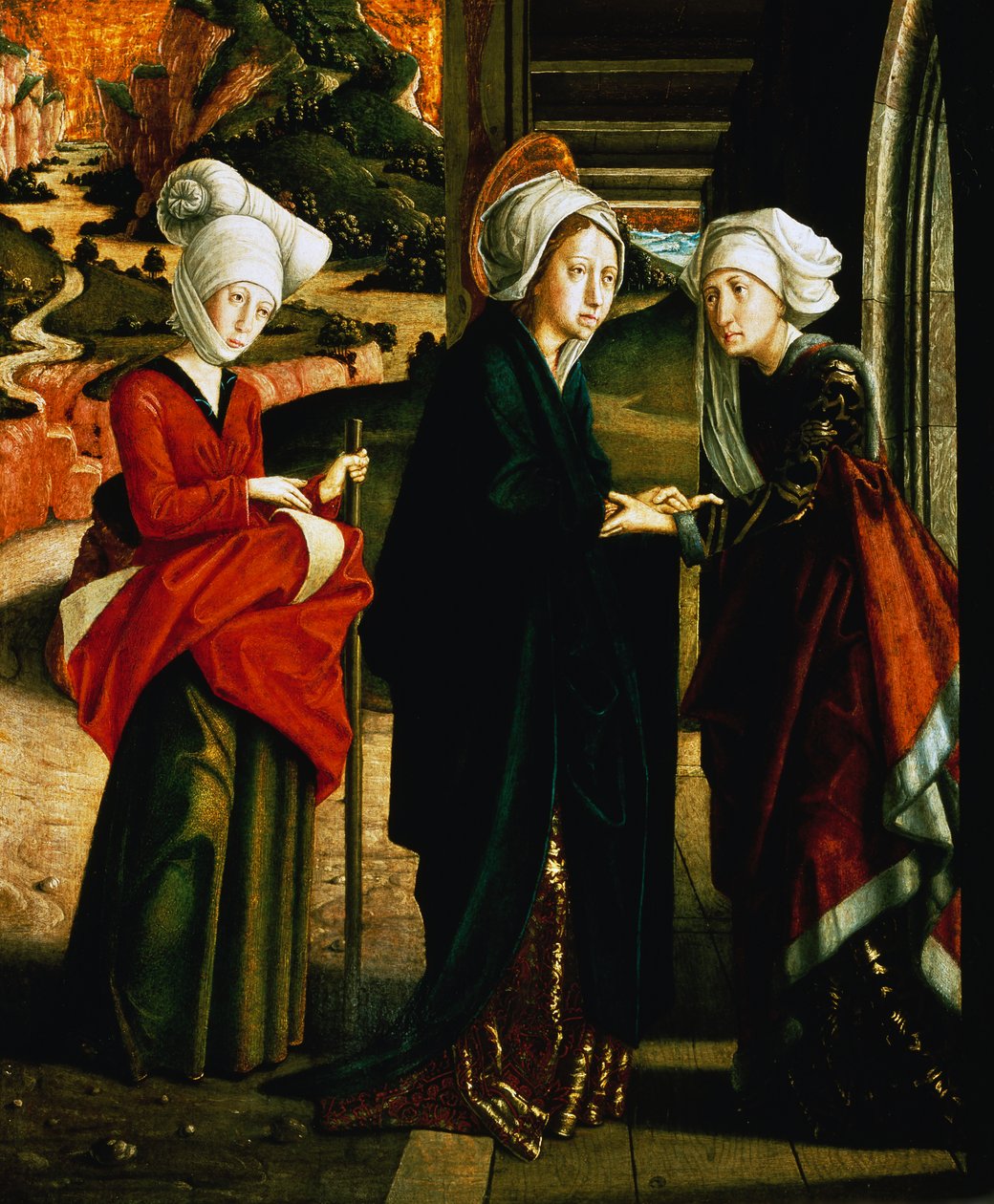 Meryem'in ziyareti, İsa'nın hayatından sahnelerin alt paneli, St Wolfgang Altarpiece St Wolfgang's şapeli, St Wolfgang im Salzkammergut, Avusturya by Michael Pacher