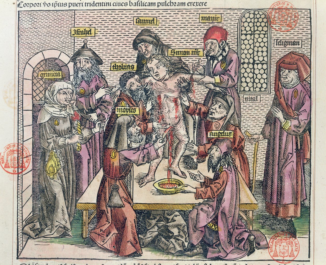 Simon'un Trent'te Şehitliği, 'Liber Chronicarum Mundi'de bir gravürden sonra, Nuremburg, 1493'te yayınlandı. by Michael Wolgemut