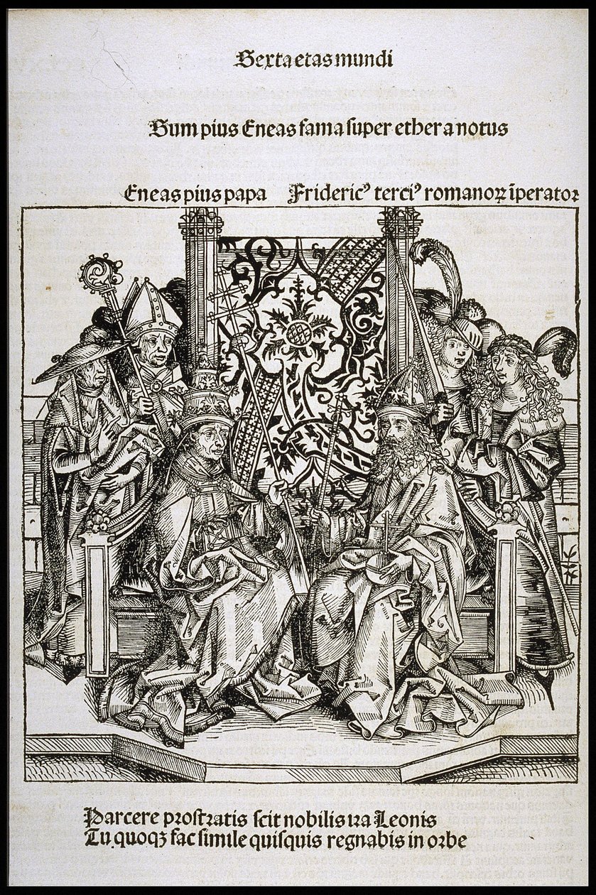 Papa II. Pius ile Almanya İmparatoru III.Frederick arasında, yaklaşık 1493. by Michael Wolgemut