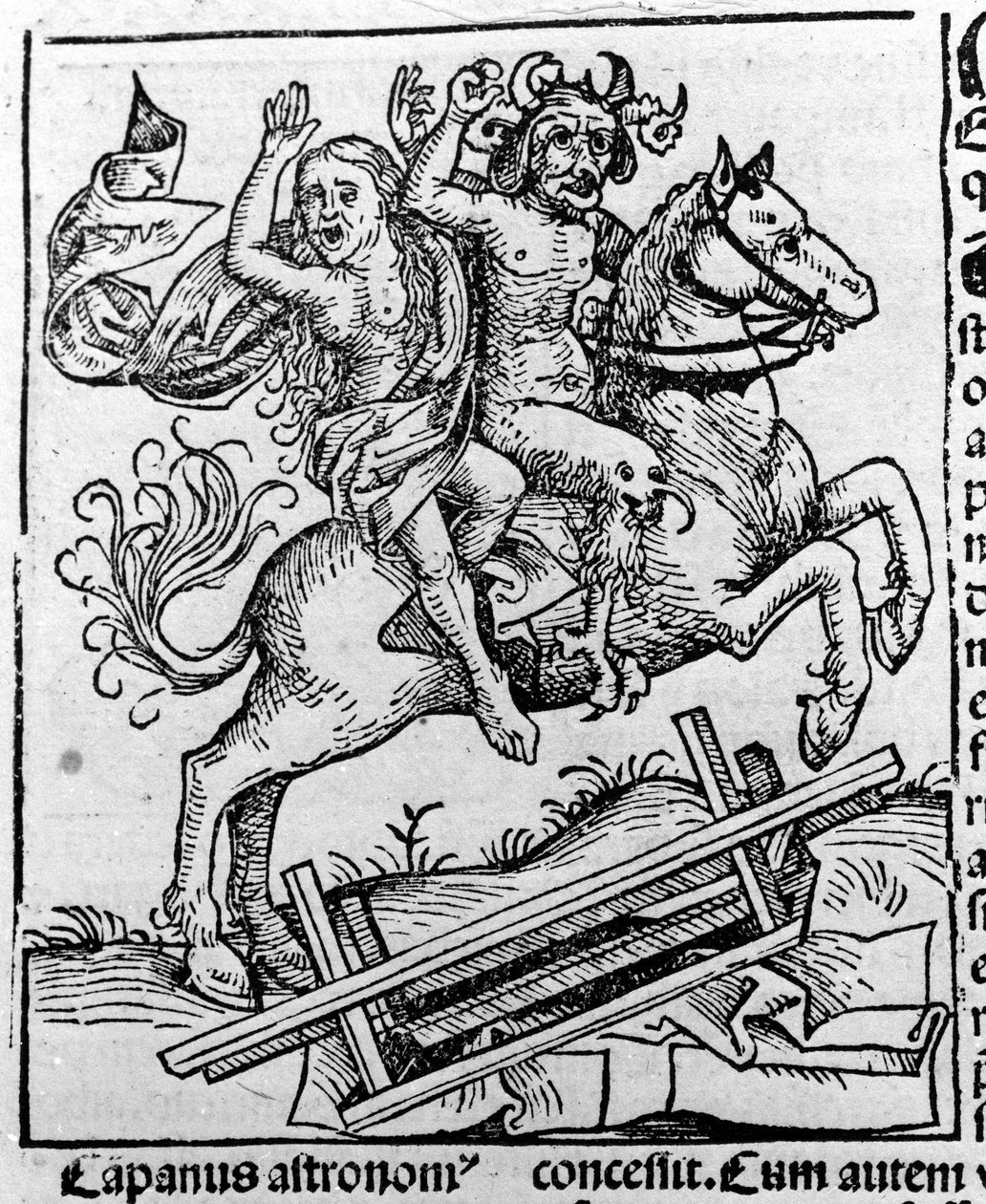 Şeytan ve Cadı Şabat Gününe Gidiyor, Hartmann Schedel Liber Chronicarum Nuremberg 1493 by Michael Wolgemut or Wolgemuth