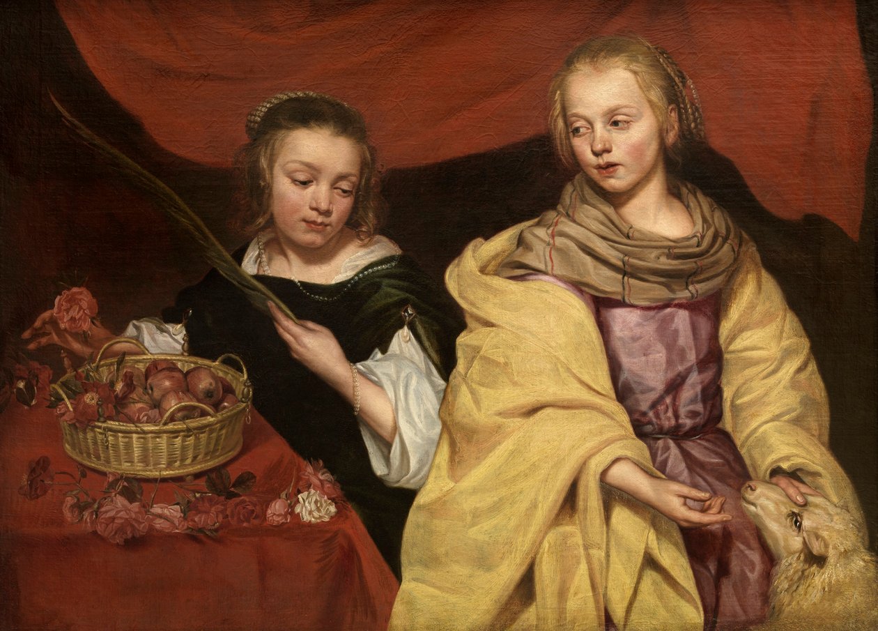 İki Kız Aziz Agnes ve Aziz Dorothea, c. 1650. by Michaelina Wautier